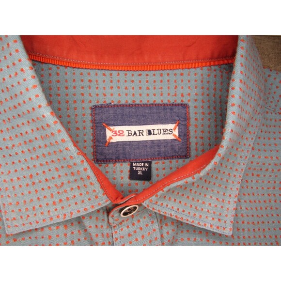 32 Bar Blues Shirt Mens XL Blue Orange Polka Dot Short Sleeve Button Up Casual - Picture 5 of 10